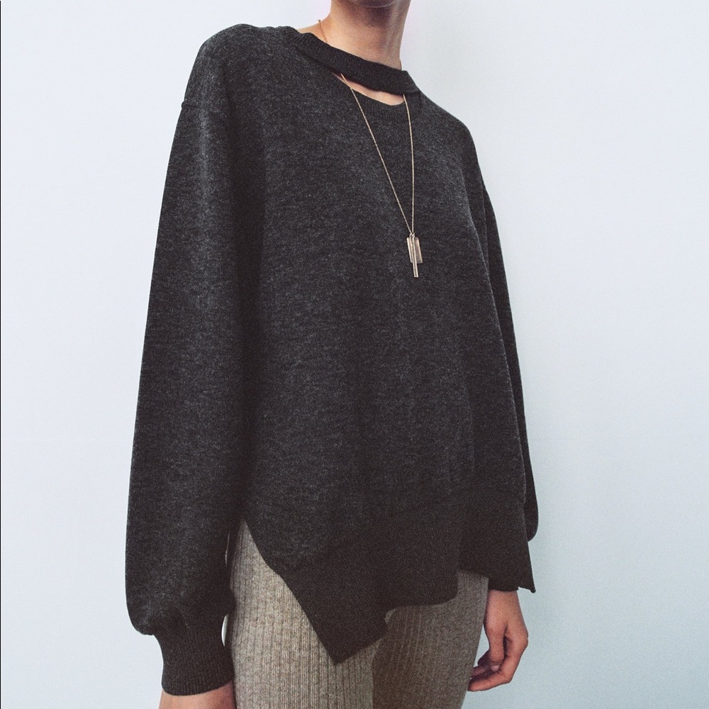 Zara Combination Rib Sweatshirt Dark Gray - REF. 1131/856